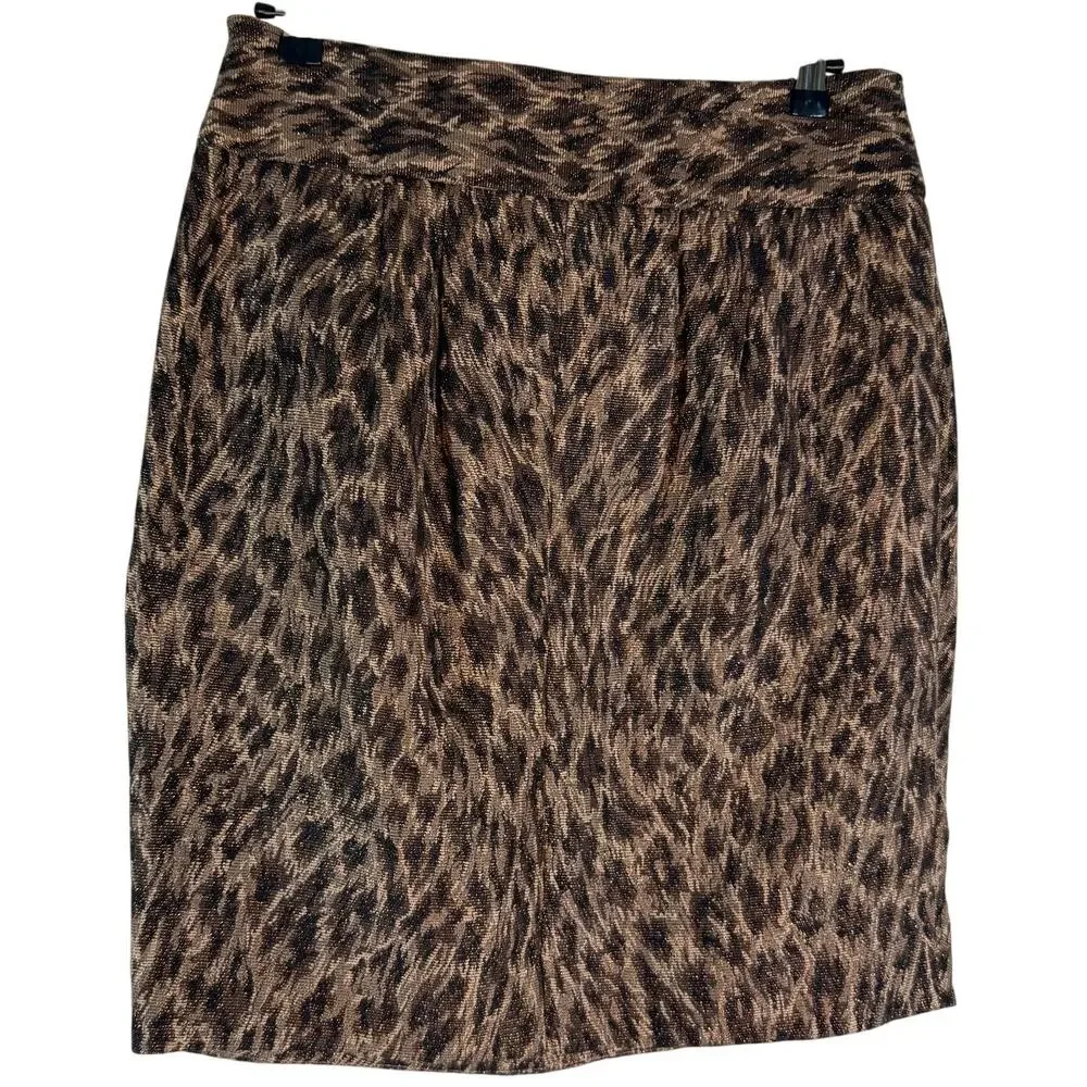 Vintage Y2K Adrienne Vittadini Animal Print Metallic Pencil Skirt 10 NWOT
